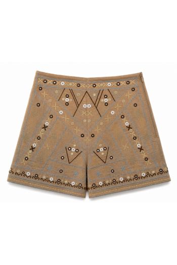 Short Brodé Motif Ethnique – Camel