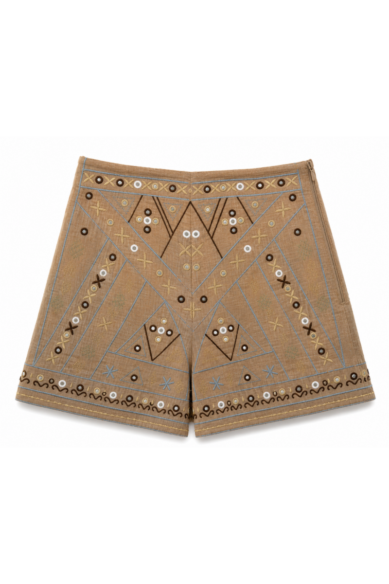 Short Brodé Motif Ethnique – Camel