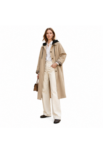 Veste Trench Long À Capuche Amovible