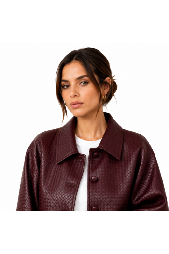 Veste en Cuir-Bordeaux