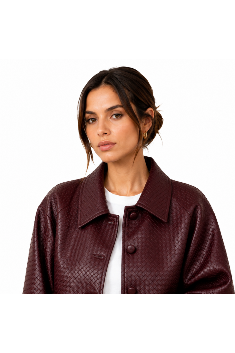 Veste en Cuir-Bordeaux