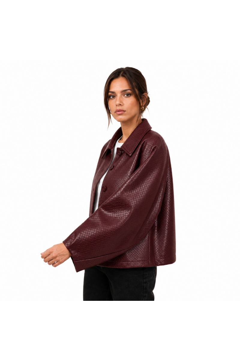 Veste en Cuir-Bordeaux