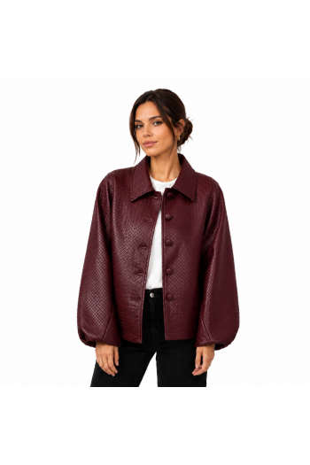 Veste en Cuir-Bordeaux