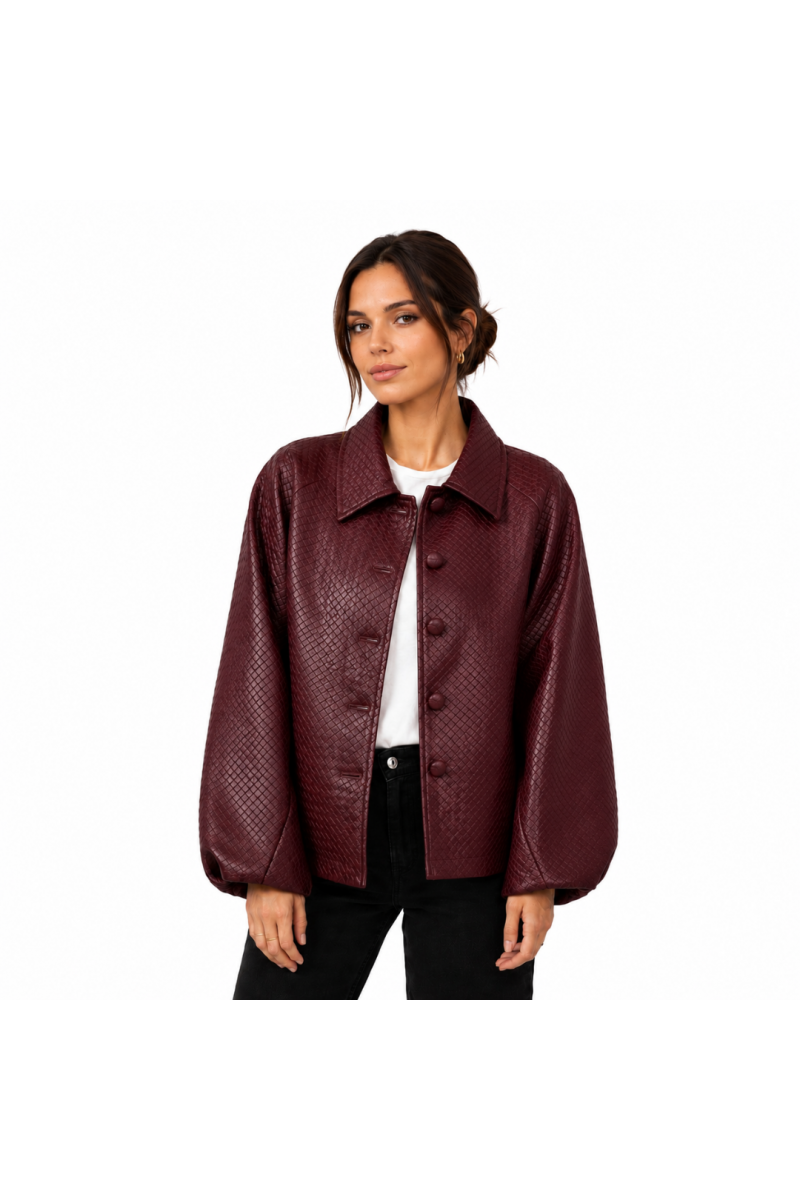 Veste en Cuir-Bordeaux