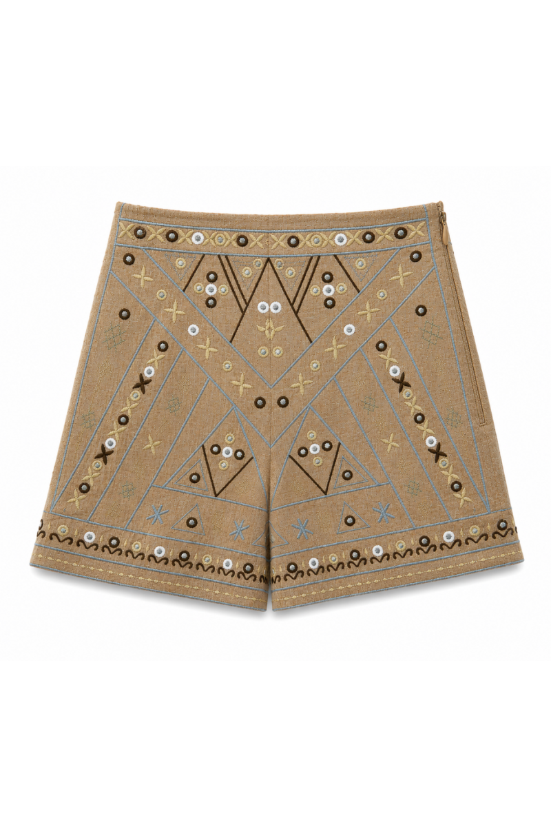 Short Brodé Motif Ethnique – Camel