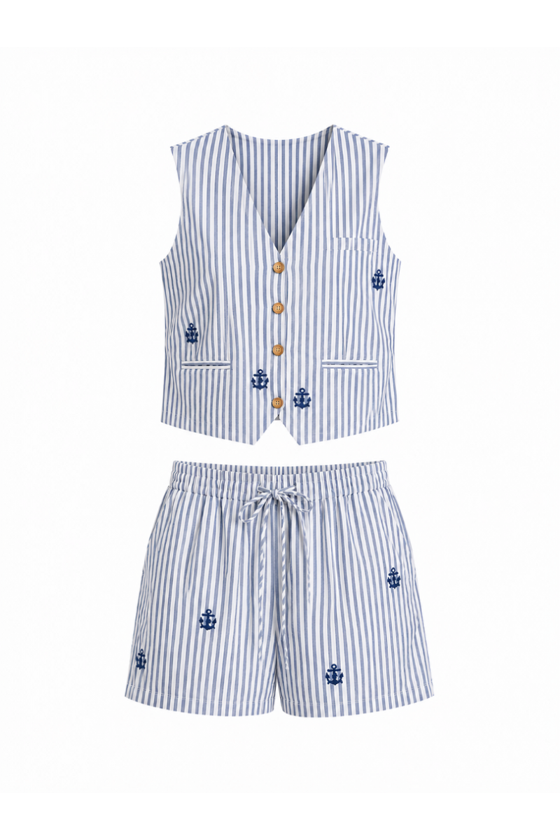 Ensemble shorts, Sans manches, Rayures