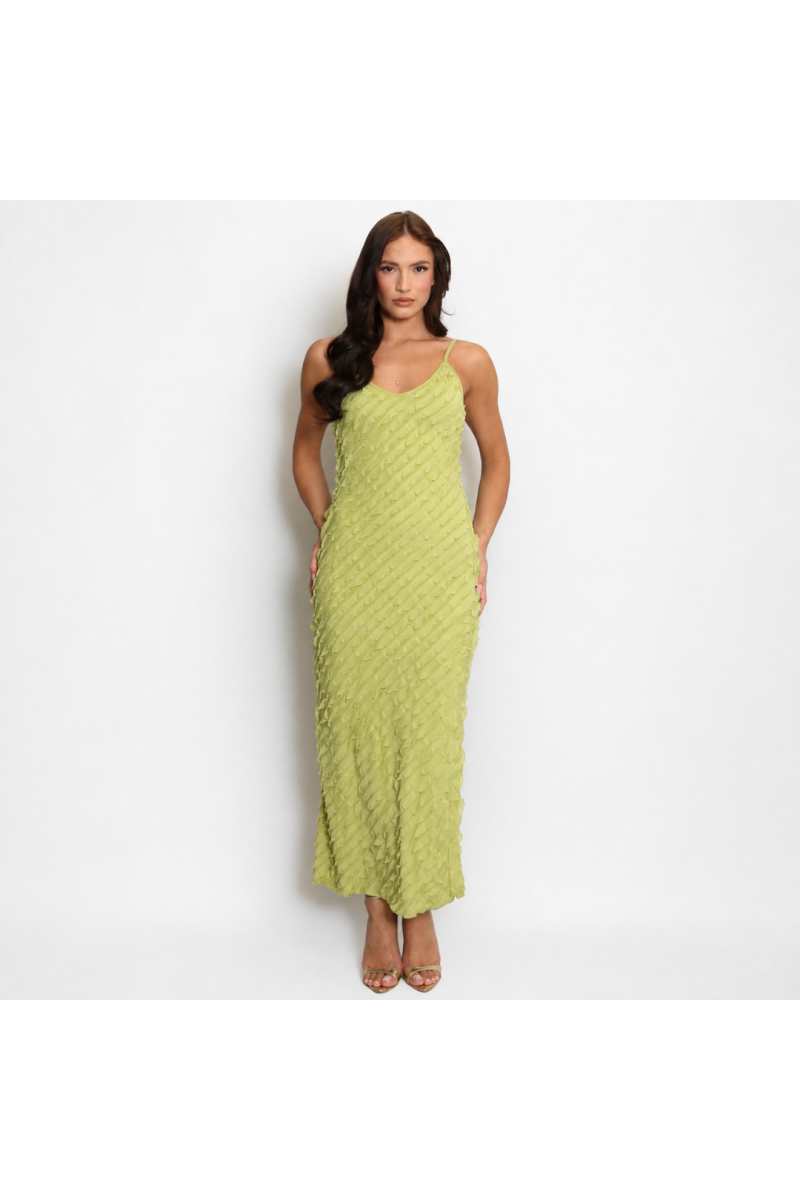 Robe Midi À Volants-Vert