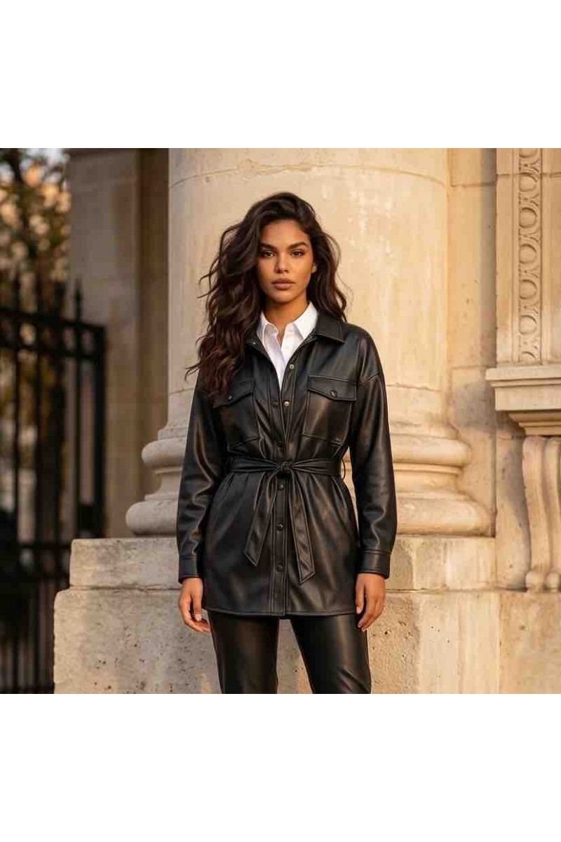 Veste Cuir-Noir 