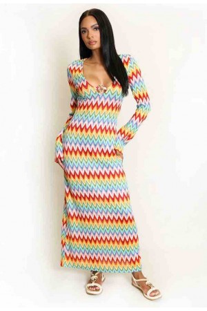 Robe Maxi Multicolore À Motif Zigzag