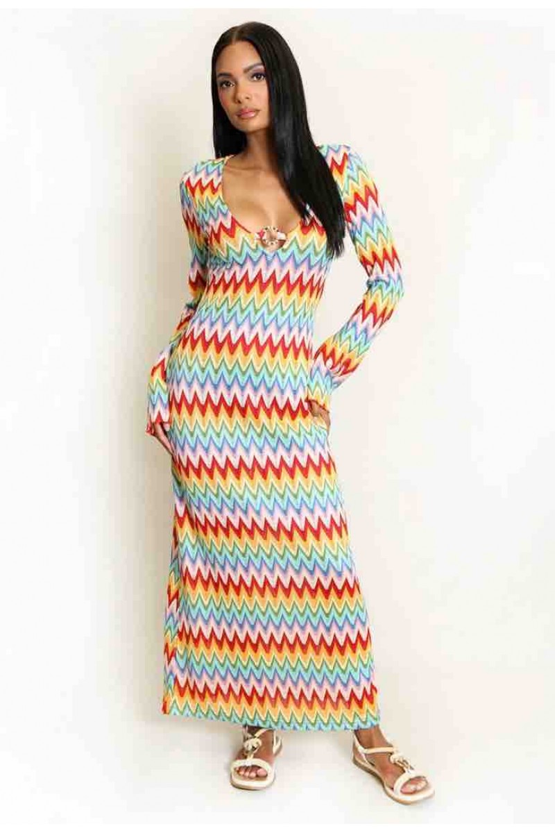 Robe Maxi Multicolore À Motif Zigzag