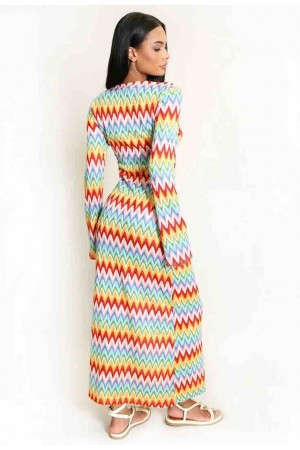 Robe Maxi Multicolore À Motif Zigzag