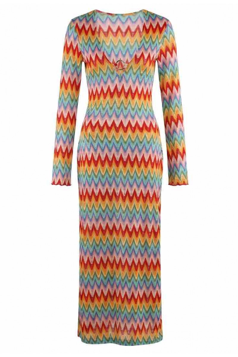 Robe Maxi Multicolore À Motif Zigzag